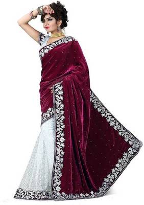 Red Woven Velvet Saree With Blouse 1