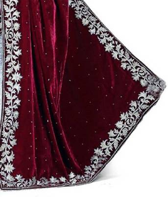 Red Woven Velvet Saree With Blouse 2