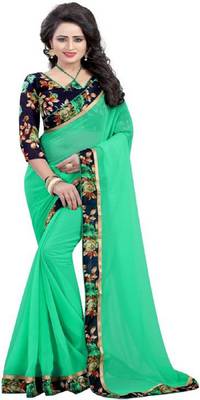 Green Printed Georgette Saree With Blouse 1