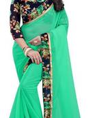 Green Printed Georgette Saree With Blouse