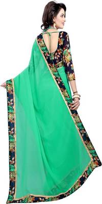 Green Printed Georgette Saree With Blouse 3