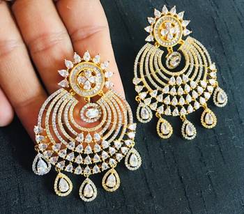 Cz American Diamond Gold Plated Dangler Earrings 1