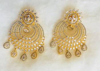 Cz American Diamond Gold Plated Dangler Earrings 3