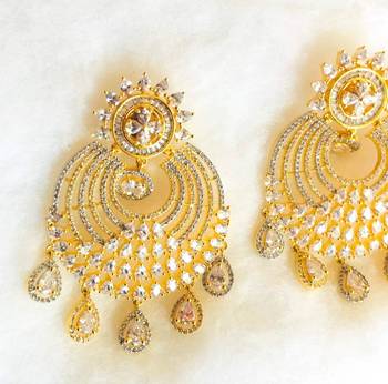 Cz American Diamond Gold Plated Dangler Earrings 4