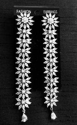 Cz American Diamond Silver Rhodium Plated Long Dangler Earrings 1