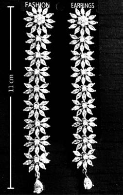 Cz American Diamond Silver Rhodium Plated Long Dangler Earrings 2