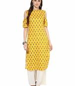 Yellow Cotton Cold Shoulder Ethnic Designer Kurti 