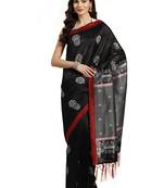 Black printed silk blend saree with blouse
