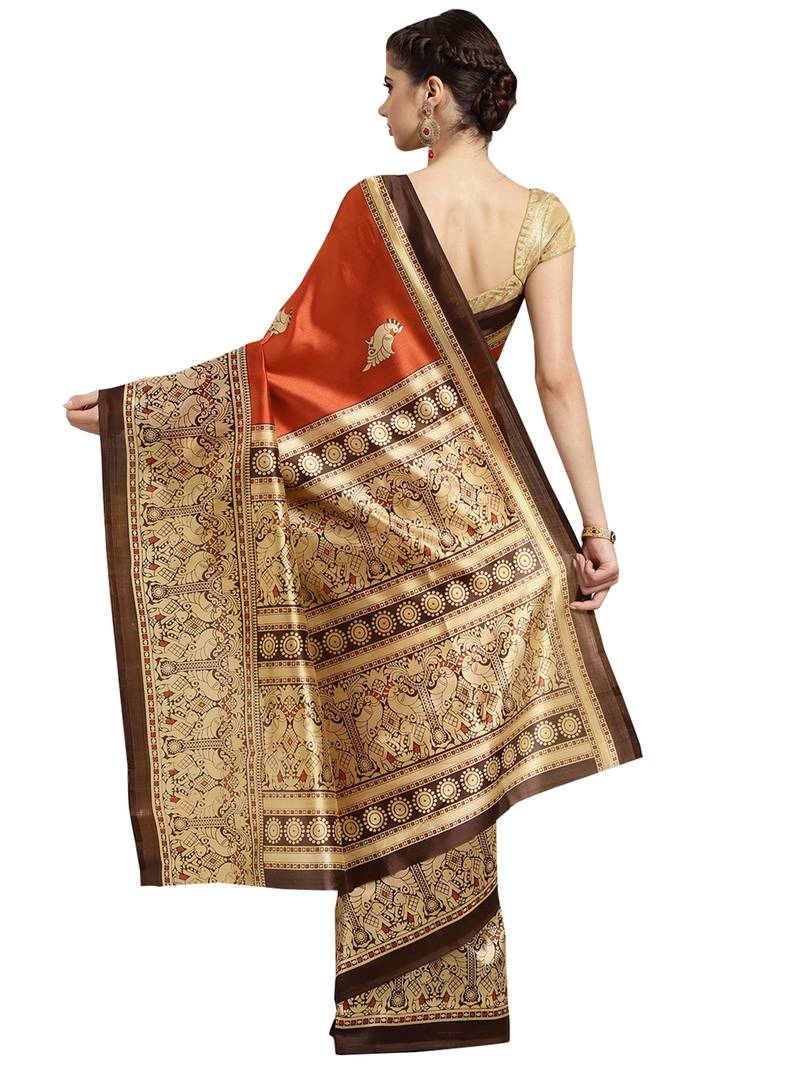 Orange Floral Woven Design Silk Blend Saree 
With Unstitched Blouse Piece main image 0