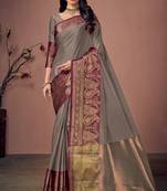 Grey jacquard cotton silk saree with blouse