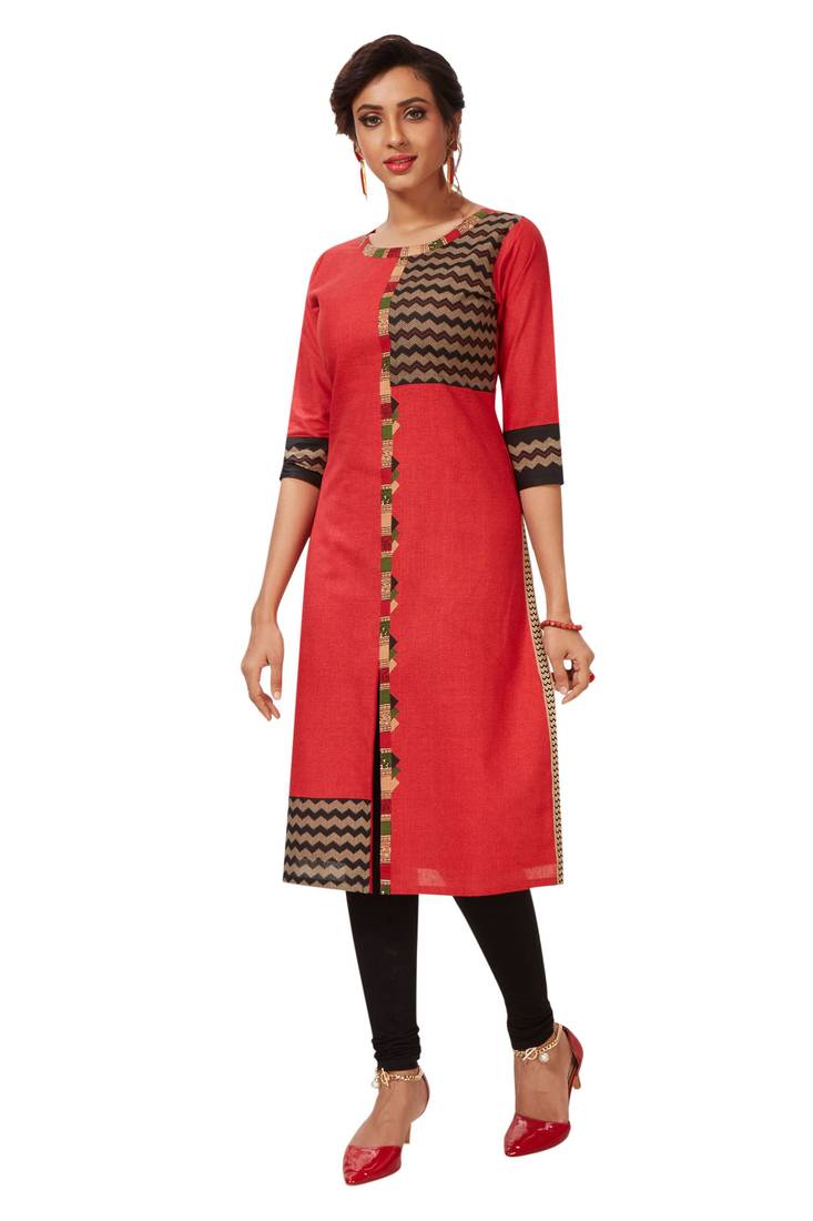 Red printed cotton kurtis