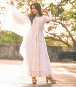 White Georgette Embroidered Semi Stitched Anarkali Suit