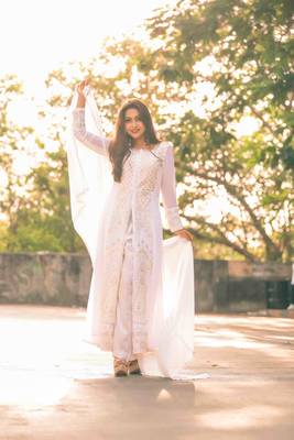 White Georgette Embroidered Semi Stitched Anarkali Suit 2