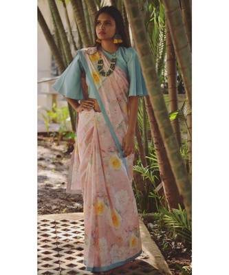 Pink Floral Saree With Blouse 1
