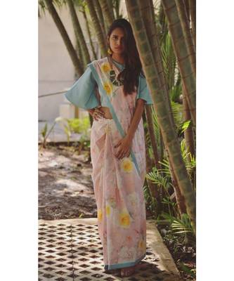Pink Floral Saree With Blouse 5