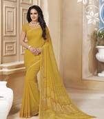 Yellow printed georgette saree with blouse