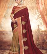 Maroon embroidered fancy fabric saree with blouse