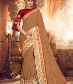 Brown embroidered fancy fabric saree with blouse