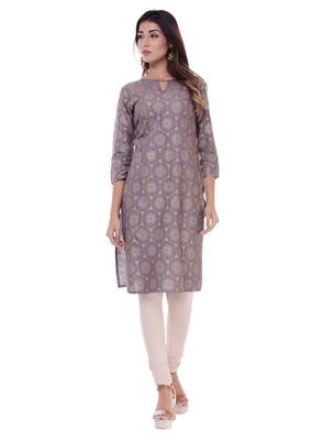 Women's Kurti Grey Foil Print Rayon Straight Fit Kurta 1
