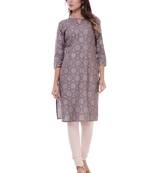 Women's Kurti Grey Foil Print Rayon Straight Fit Kurta