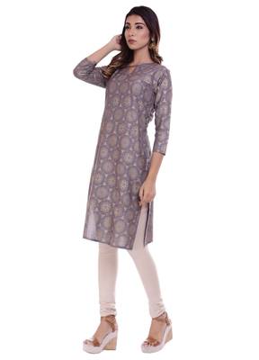 Women's Kurti Grey Foil Print Rayon Straight Fit Kurta 3