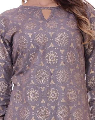 Women's Kurti Grey Foil Print Rayon Straight Fit Kurta 4
