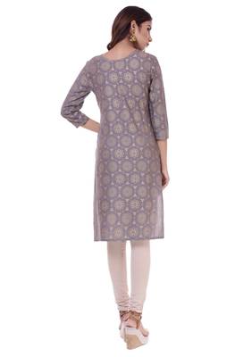 Women's Kurti Grey Foil Print Rayon Straight Fit Kurta 5