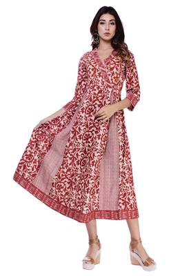 Women's Kurti Maroon Embroidered Cambric Cotton A-Line Kurta 1