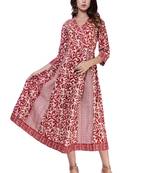 Women's Kurti Maroon Embroidered Cambric Cotton A-Line Kurta