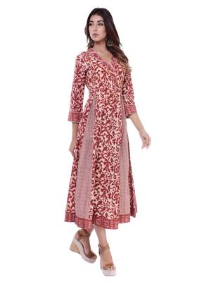 Women's Kurti Maroon Embroidered Cambric Cotton A-Line Kurta 2