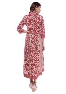 Women's Kurti Maroon Embroidered Cambric Cotton A-Line Kurta 5