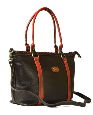 Genuine large multipurpose leather laptop handbags for women cum shoulder bag (pure leather bag) (Black) 1