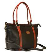 Genuine large multipurpose leather laptop handbags for women cum shoulder bag (pure leather bag) (Black)