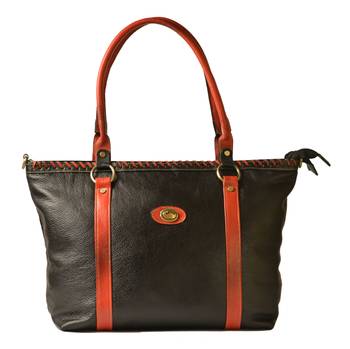 Genuine large multipurpose leather laptop handbags for women cum shoulder bag (pure leather bag) (Black) 2
