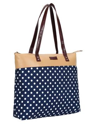 Lychee Bags Canvas Blue Polka Printed Shopper Tote Bags 2