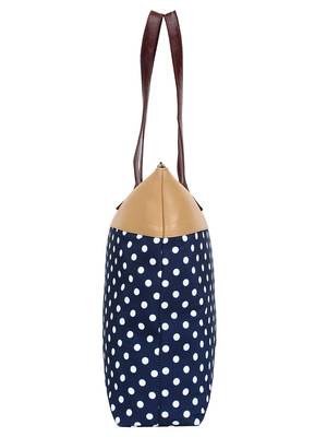 Lychee Bags Canvas Blue Polka Printed Shopper Tote Bags 3