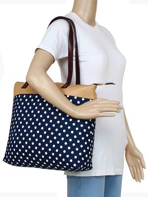 Lychee Bags Canvas Blue Polka Printed Shopper Tote Bags 5