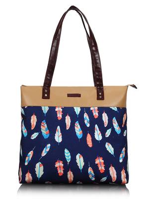 Lychee bags Canvas Blue Leaf Printed Tote bag 1
