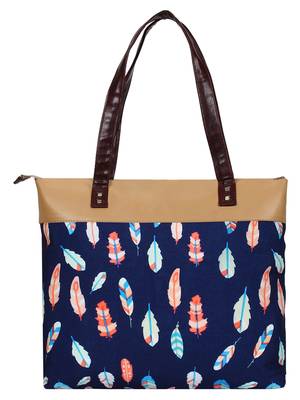 Lychee bags Canvas Blue Leaf Printed Tote bag 3