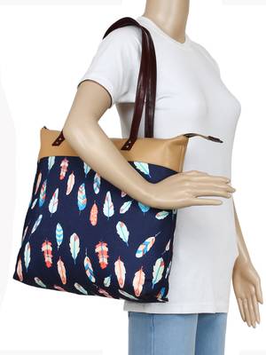 Lychee bags Canvas Blue Leaf Printed Tote bag 5