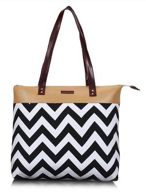 Lychee bags Canvas Black Zig-Zag Printed Tote Bag 1