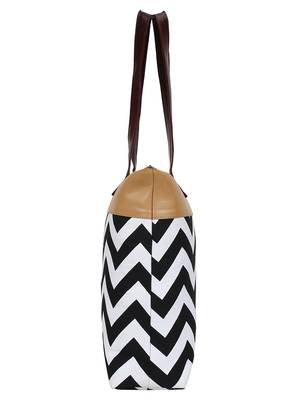 Lychee bags Canvas Black Zig-Zag Printed Tote Bag 2