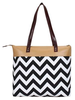 Lychee bags Canvas Black Zig-Zag Printed Tote Bag 3