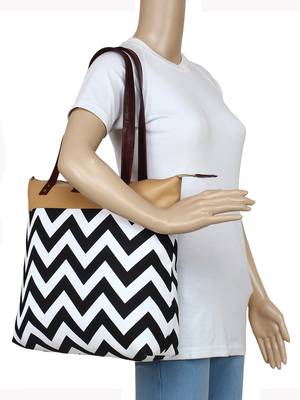 Lychee bags Canvas Black Zig-Zag Printed Tote Bag 5