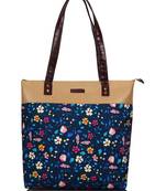 Lychee Bags Canvas Blue Floral Printed Shopper Tote Bag