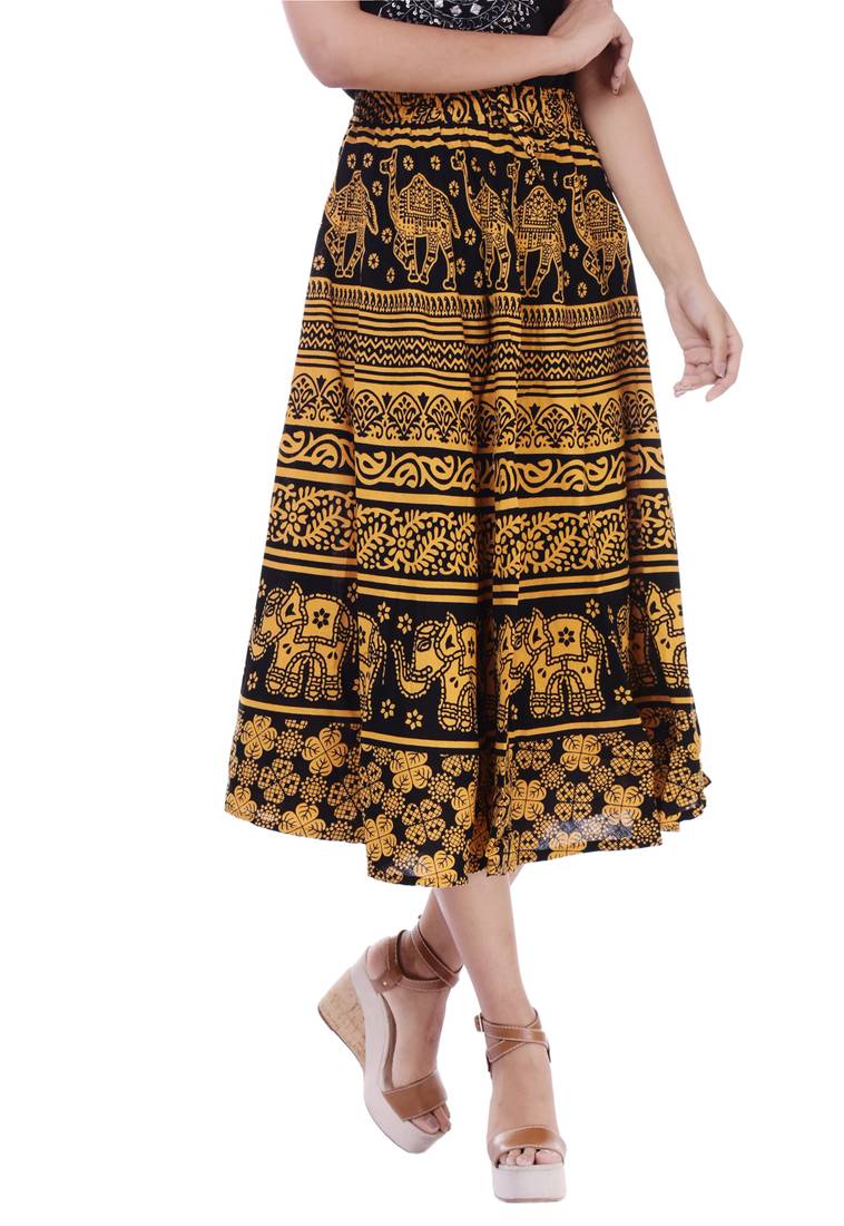 Mustard Printed Rayon Maxi Skirt