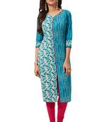 Turquoise printed cotton  kurtis