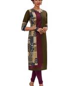 Dark-green printed cotton  kurtis