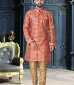 Peach Jacquard Semi Indowestern