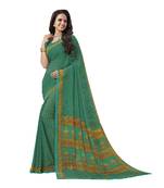 Green printed georgette saree with blouse